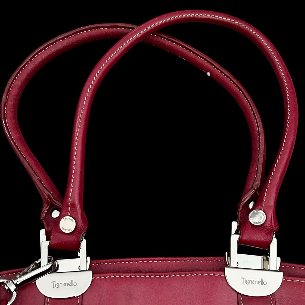 Tignanello Leather Y2K Red Shoulder Bag w Silver Accent Buckle Pockets Stunning - Picture 4 of 14